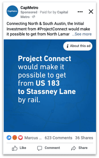 Capital Metro Project Connect social media campaign example